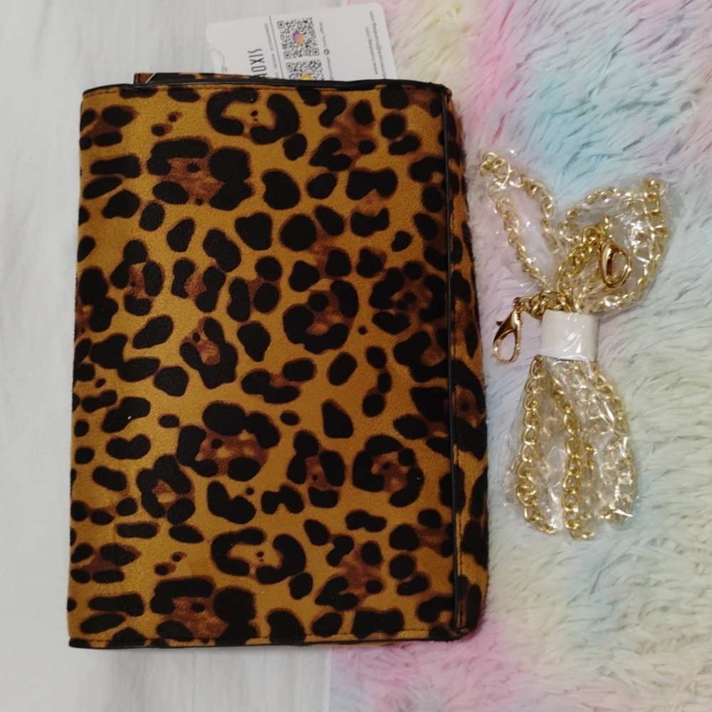 (#30) NWT Hoxis Leopard Animal Print Bag W Removable Chain Strap - Picture 6 of 8